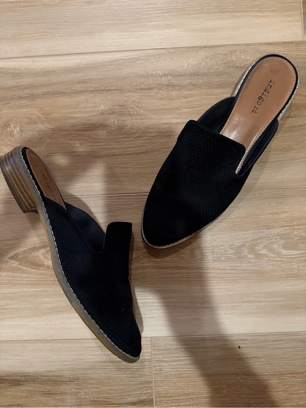 Indigo Rd. mules, size 8, EUC, black suede